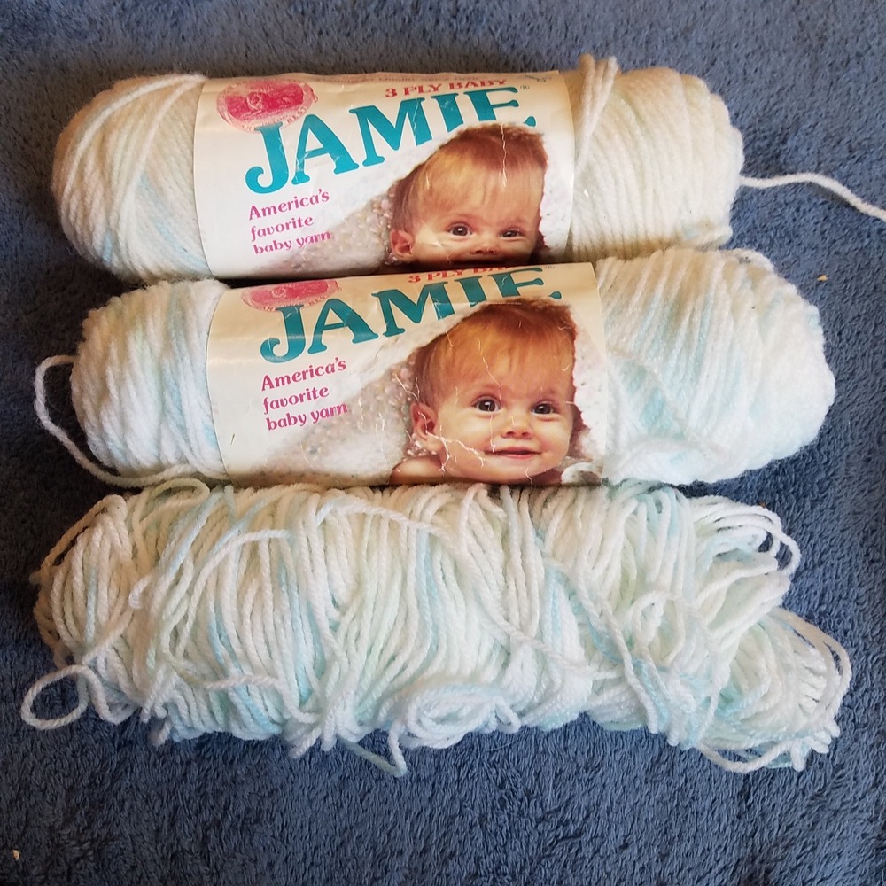 Lion Brand Jamie Baby Yarn 3 Ply Newborn Print Blue White 3 Skeins Vintage
